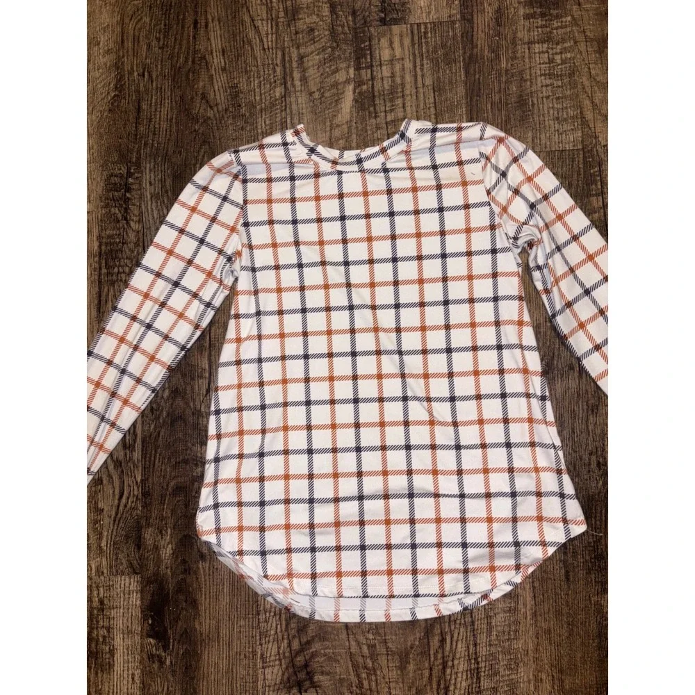 Cuddl Duds Womens Plaid Long Sleeve Base Layer Top White Orange XS